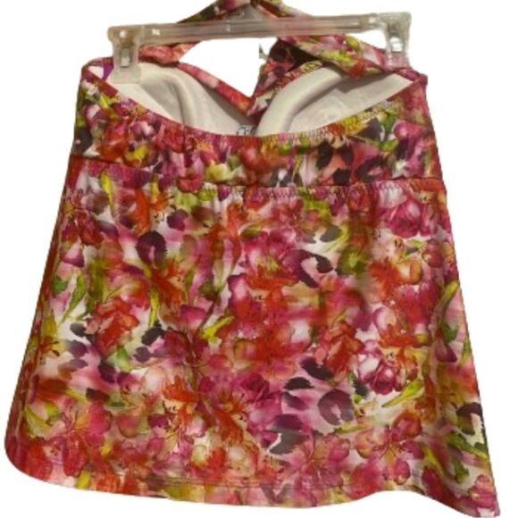 BECCA WOMEN’s Vibrant MULTI FLORAL HALTER BIKINI TOP Sz-L - Picture 3 of 4